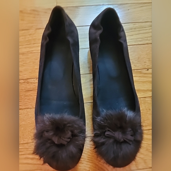 Stuart Weitzman Brown Suede Flat Women's Shoes with Fur Pom Pom  Detail - Picture 1 of 10